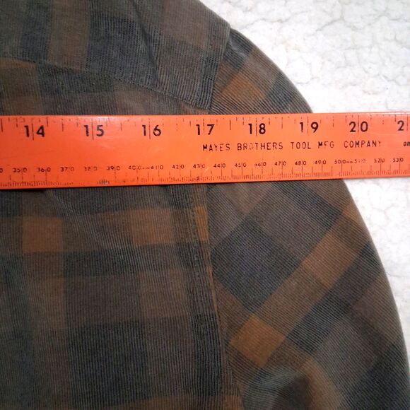 ROWM Men's Medium Shirt Button Down Long Sleeve 100% Cotton Corduroy Brown Plaid - Picture 14 of 16